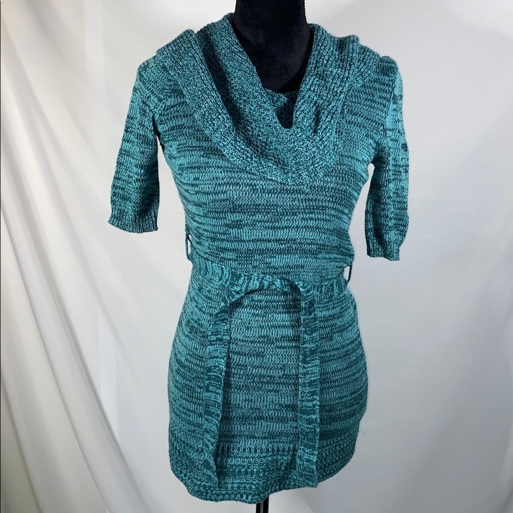 Mudd Teal Marled Cowl Neck Sweater Dress With Tie Belt Size S